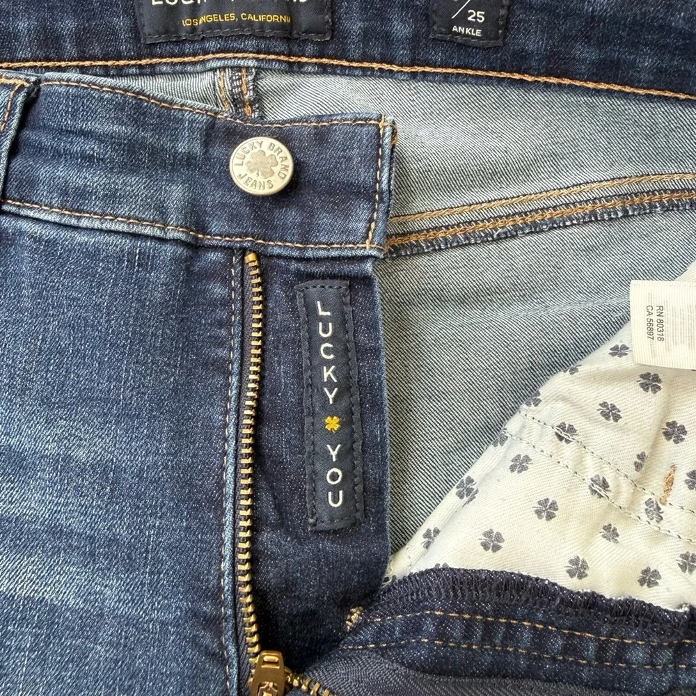 Lucky Brand Bridgette Mid Rise Skinny Jeans Raw Hem Blue Denim 0/25 Ankle - Picture 4 of 9